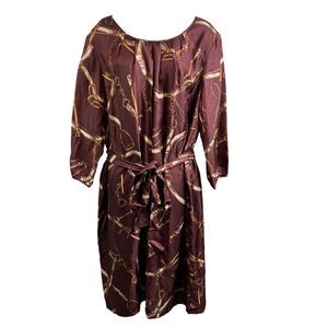 Talbots‎ Women’s Brown 100% Silk Equestrian Chain Print Belted Dress Size 18W